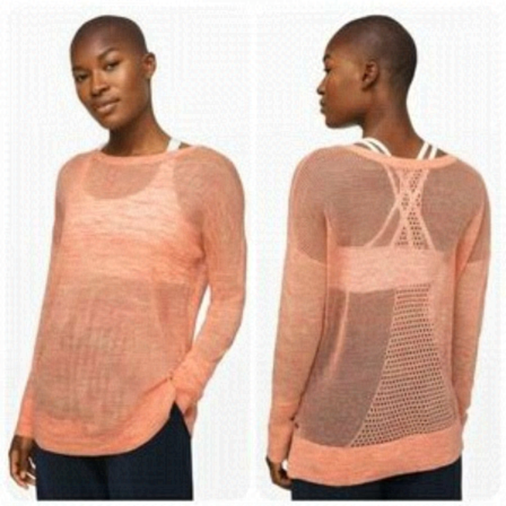 NWOT Well Being Crew Sweater Linen Heathered Speckle Coral Peach-Size XS